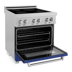 an oven with the door open on a white background