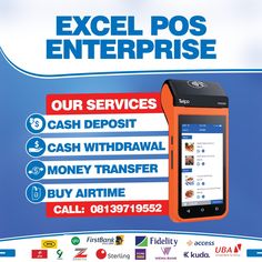 an advertisement for the mobile phone service called excel pos enterprise, with information about it