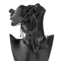 Material: Alloy Color: Black 3024 Fashion Element: Tassel, Five-Pointed Star, Chain Style: Sweet and Cool Style Basket Earrings, Gothic Floral, Halloween Flowers, Star Chain, Five Pointed Star, Halloween Jewelry, Halloween Women, Jewelry Earrings Hoops, Tassel Earrings