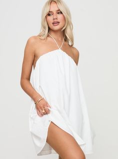 Peaco Halter Mini Dress White Halter Sundress, Mini Dress White, Tropical Dress, Corsets And Bustiers, White Short Dress, Dress Halter, Prom Outfits, Graduation Outfit, Halter Mini Dress