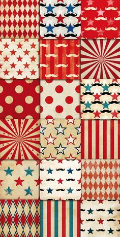 red, white and blue paper with stars on it