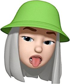 a woman with her tongue out wearing a green hat