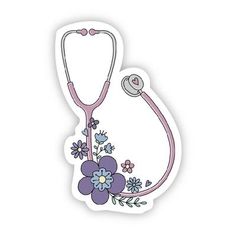 a sticker with a stethoscope and flowers on it