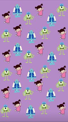 an image of cartoon characters on purple background