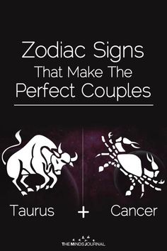 zodiac signs that make the perfect couples are shown in white on black background with text