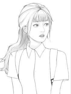 a drawing of a girl with long hair wearing a shirt and tie, looking at the camera