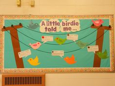 a bulletin board that has birds on it