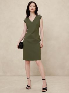 Ponte Knee-Length Dress | Banana Republic Factory Daytime Dress, Look Casual Chic, Olive Dress, Build A Wardrobe, Work Skirts, Beautiful Dresses For Women, Daytime Dresses, Woman Dress, Banana Republic Factory