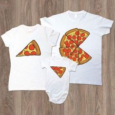 two onesuits with slices of pizza on them