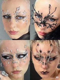 Futuristic Fashion Makeup, Metamorphosis Costume, Cybersigilism Makeup, Dystopian Makeup, Glitter Makeup Aesthetic, Scifi Makeup, Abstract Makeup Looks, Sci Fi Makeup, Tech Makeup