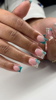 Skyblue and pink nails with diamonds Pink Nails With Diamonds, Pink Short Nails, Diamond Nails, Pink Shorts, Nails Inspo, Black Nails, French Nails, Winter Nails