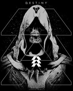 a black and white poster with a skull wearing a hoodie