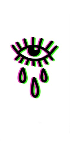 an eye with pink and green lines on it's face, in front of a white background