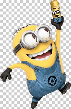 a cartoon minion holding a bottle of beer in his hand, while wearing overalls