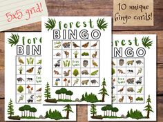 printable forest animals and plants bingo game for kids