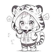 a drawing of a tiger wearing a hoodie and standing in front of the camera