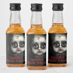 Magic Potion Creepy Goth Doll Halloween Liquor Bottle Label Goth Doll, Grunge Party, Liquor Bottle Labels, Cup Decals, Mini Liquor Bottles, Type Face, Halloween Labels, Doll Halloween