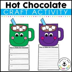 hot chocolate craft activity with two mugs on top of each other and the words hot chocolate