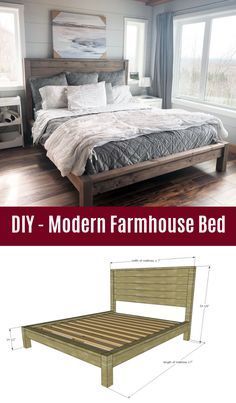 a bed frame made out of wood with measurements for the headboard and foot board