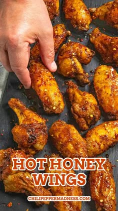 Grabbing one of the Hot Honey Wings Turkey Steak Recipes, Honey Wings Recipe, Hot Honey Wings, Homemade Hot Honey, Chicken Wing Sauce Recipes, Hot Honey Sauce, Wing Recipes Baked, Spicy Honey Chicken, Honey Wings