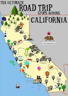 the ultimate road trip stops across california, with maps and directions for all kinds of vehicles