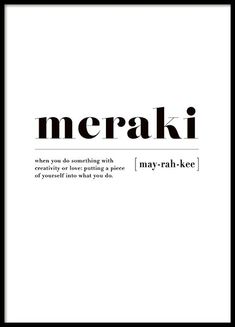 a black and white poster with the words merak on it