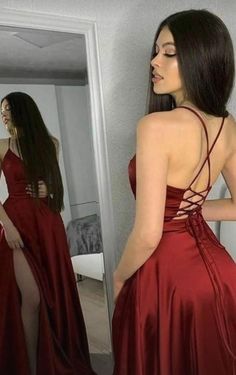 Red Long Prom Dress, Formal Dress Shops, Full Length Gowns, Red Prom, Gown Prom, Dresses Blue, Satin Gown, Dress Prom, Hoco Dresses