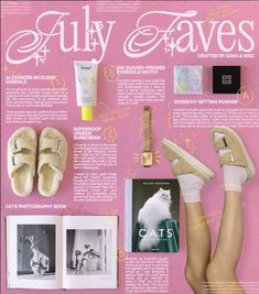 an article in the magazine features shoes and accessories for women with their feet propped up