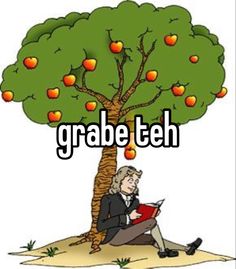 a man sitting under a tree with an apple tree on it and the words grabe tech