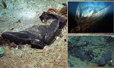 several images of an old shoe on the ground and in front of them are pictures of what appears to be underwater debris