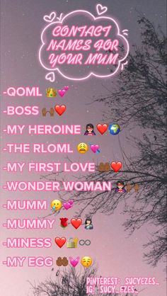 Names, contacts, mother, mum, emojis, aesthetic, iPhone, Instagram, love. Contact Names For Mother In Law In Phone, Contact Names For Daughter, Names For Mom In Phone Contact, Names To Save Your Mom On Phone, Contact Name For Mom, Contact Names For Step Mom, Phone Contact Names Ideas For Mom, Mom Contact Names, Mom Names For Contacts