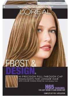 L'Oreal® Paris Frost & Design Dramatic Hi-Precision Pull-Through Cap Highlights - H65 Caramel - 1 Kit Best Box Hair Dye, Box Hair Dye, Cap Highlights, Long Hair Highlights, Brassy Hair, Hair Color Highlights, Tone Hair, Relaxed Hair, Permanent Hair Color