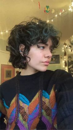 "mixie" Haircut Curly, Short Shag Hairstyles Curly, Masculine Women Haircut, Short Curly Mullet Hairstyle Women, Curly Wolf Cut Short, Curly Short Shag, Short Curly Hair Round Face, Short Wavy Haircut, Short Curly Shag