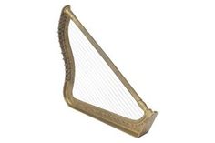 a gold colored musical instrument on a white background