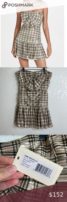 Rami Brook Lexi Mini Dress Strapless‎ Plaid Print Oversized Bow Metallic Size 14 Mini Dress Strapless, Ramy Brook, Dropwaist Dress, Plaid Print, Birthday Dresses, Cocktail Dress Party, Guest Dresses, Plaid Pattern, Ruffle Hem