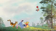 winnie the pooh and friends flying in the sky