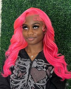 Red Hair Looks, Lemonade Braids Hairstyles, Hot Pink Hair, 13x4 Lace Front Wig, Pink Wig, Pretty Hair Color