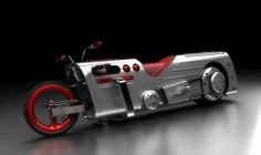 a futuristic motorcycle is shown in the dark