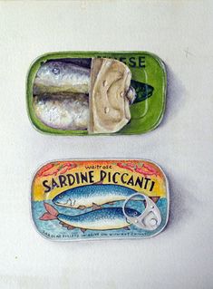 two tins that have fish in them and one has an image of sardine piccanti on it