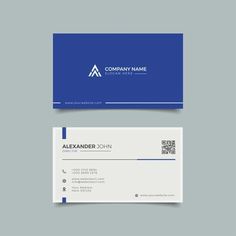 a blue and white business card