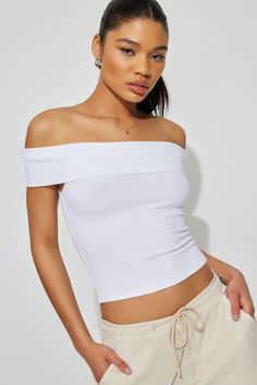 Pair with the right jeans for a subtle 90's slay. Features - Off-the-shoulder construction - Sleeveless - Ribbed - Stretchy Size & Fit - Fit: Fitted - Length: Cropped - Model is wearing size S Materials & Care - Content: 94% modal, 6% spandex - Care: Machine wash, cold - Imported Shoulder Tops, Off Shoulder Top, Off Shoulder Tops, Short Tops, Shoulder Top, Short Sleeves Tops, Off The Shoulder, Off Shoulder, Shopping Outfit