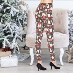 NEW MIX Women Christmas Legging Santa Holly Jolly Print High Rise Fits XL-XXL Christmas Leggings, Women Christmas, Tag Sale, Holly Jolly, Christmas Women, Overalls, High Rise, Leggings, Elastic