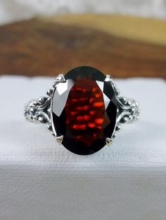 Natural Garnet Ring/ Sterling Silver/ 6ct Oval Cut Natural Red Garnet, Gothic Claw Filigree, Vintage Revival Jewelry[Custom Made]Design#113 White Opal Ring, Vintage Revival, Filigree Design, Garnet Rings