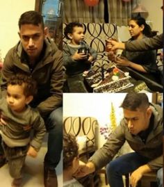 a collage of photos showing a man and his son