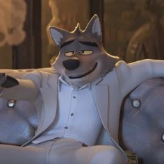 an animated wolf sitting on top of a couch