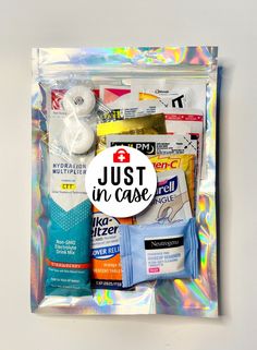 the contents of a first aid kit in a plastic bag