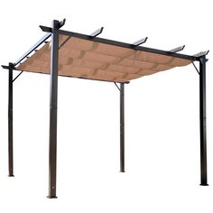 an outdoor canopy with metal poles and fabric covering it's sides, on a white background