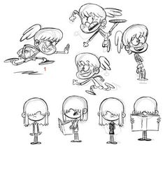 some cartoon character poses and expressions for the animation series, which is based on children's drawings