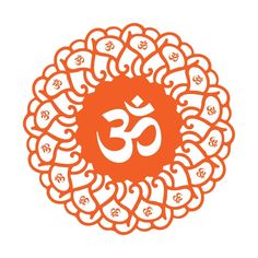 an orange and white circular design with the word om shan on it's center