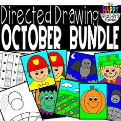 halloween themed coloring pages with the words, directed drawing october and pumpkins on them